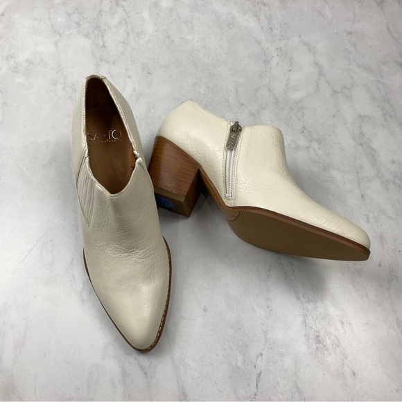 Franco Sarto: A.Camella White Leather Heeled Booties Zip Up Boots 6.5 (NWOT)‎ - Picture 1 of 9